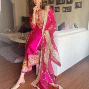 Pink Color Embroidery With Sequence Work Palazzo Suit