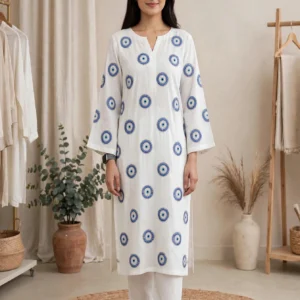Ethereal White Evil Eye Embroidered Cotton Kurta Set