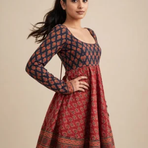 Aurelia Floral Print A-Line Mini Dress – Navy & Red