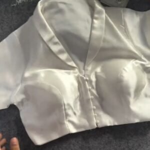 Satin Notch Collar Button-Down Blouse – Available in Pearl White, Crimson Red & Deep Maroon