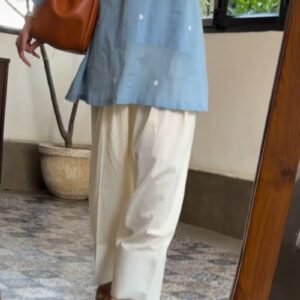 Pastel Skies Cotton Embroidered Kurta Set with Wide-Leg Palazzos