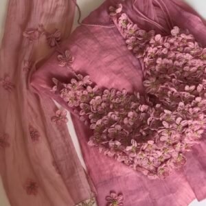 Floral Whisper Organza Saree Set with Hand-Embellished Blouse – Dusty Rose