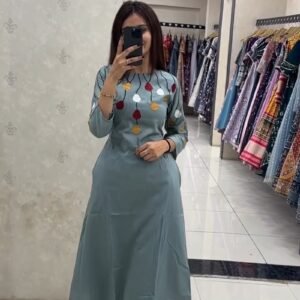 Minimalist Sage Green Embroidered Kurta Set with Hanging Tassel Detailing