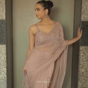 Dusty Rose Embellished Draped Saree with Sequinned Blouse