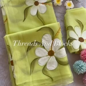 Sun-Kissed Floral Hand-Painted Chiffon Saree – Available in Lemon Yellow & Pastel Sage