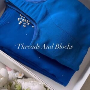 Royal Azure Chiffon Saree with Hand-Embellished Floral Motif – Available in Royal Blue