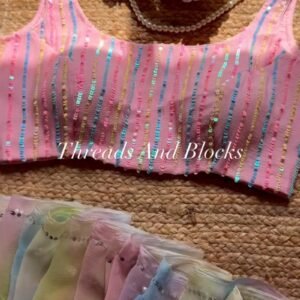 Pastel Rainbow Sequined Blouse with Tie-Dye Saree Set