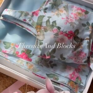 Pastel Blue Floral Printed Chiffon Saree with Bow-Detail Blouse