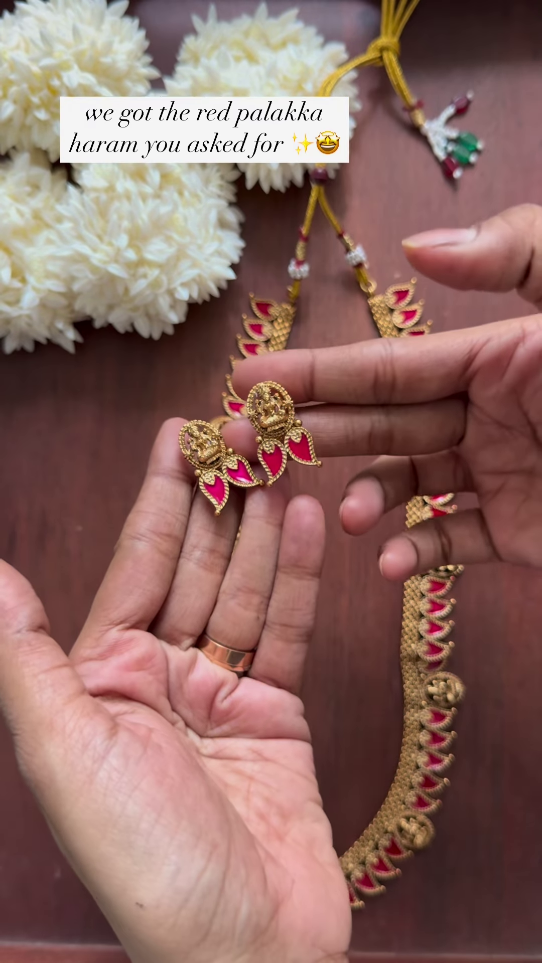 Traditional Red Palakka Haram Necklace – Temple-Inspired South Indian Bridal Jewelry - Image 3