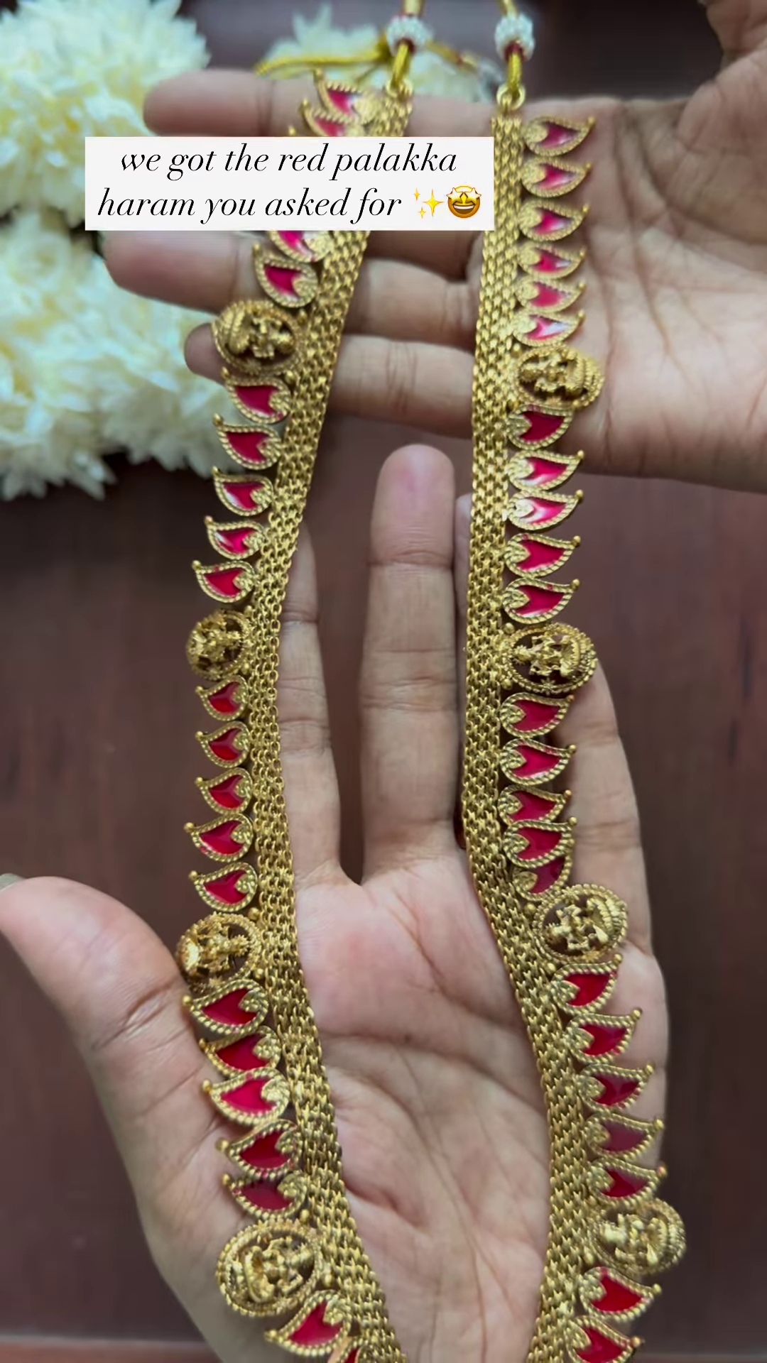 Traditional Red Palakka Haram Necklace – Temple-Inspired South Indian Bridal Jewelry - Image 2