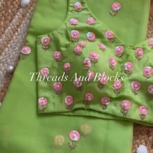 Verdant Lime Floral Sequin Embellished Saree Set