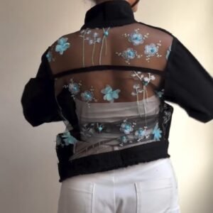 Sheer Floral Organza Statement Jacket – Available in Midnight Black & Classic Denim