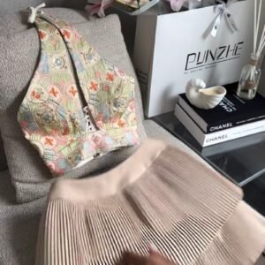 Artisan Embroidered Corset Top & Tiered Pleated Skirt Set – Available in Cream, Pastel Pink, Blue & Ivory