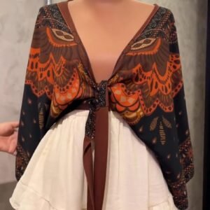 Bohemian Butterfly Wrap-Front Top and Ruffled Skirt Set