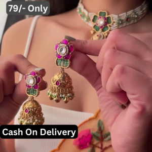 Elegant Floral Kundan Necklace and Jhumka Earrings Set with Pearl Accents