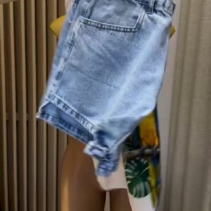 Tropical Parrots Printed Co-ord Set with Denim Shorts – A Vibrant Summer Ensemble