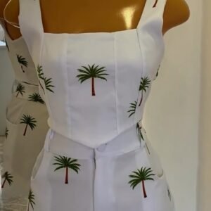 Tropical Palm Print White Co-ord Set with Corset-Style Top & Shorts