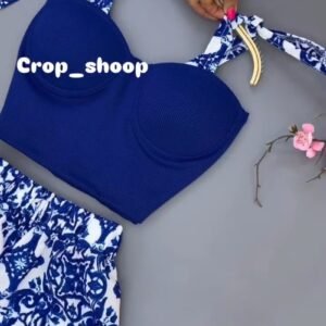 Mediterranean Cobalt Blue Corset & Printed Trouser Co-ord Set