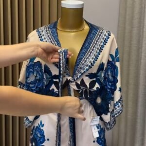 Azure Floral Breeze Tie-Front Co-ord Set – A Bohemian Chic Ensemble