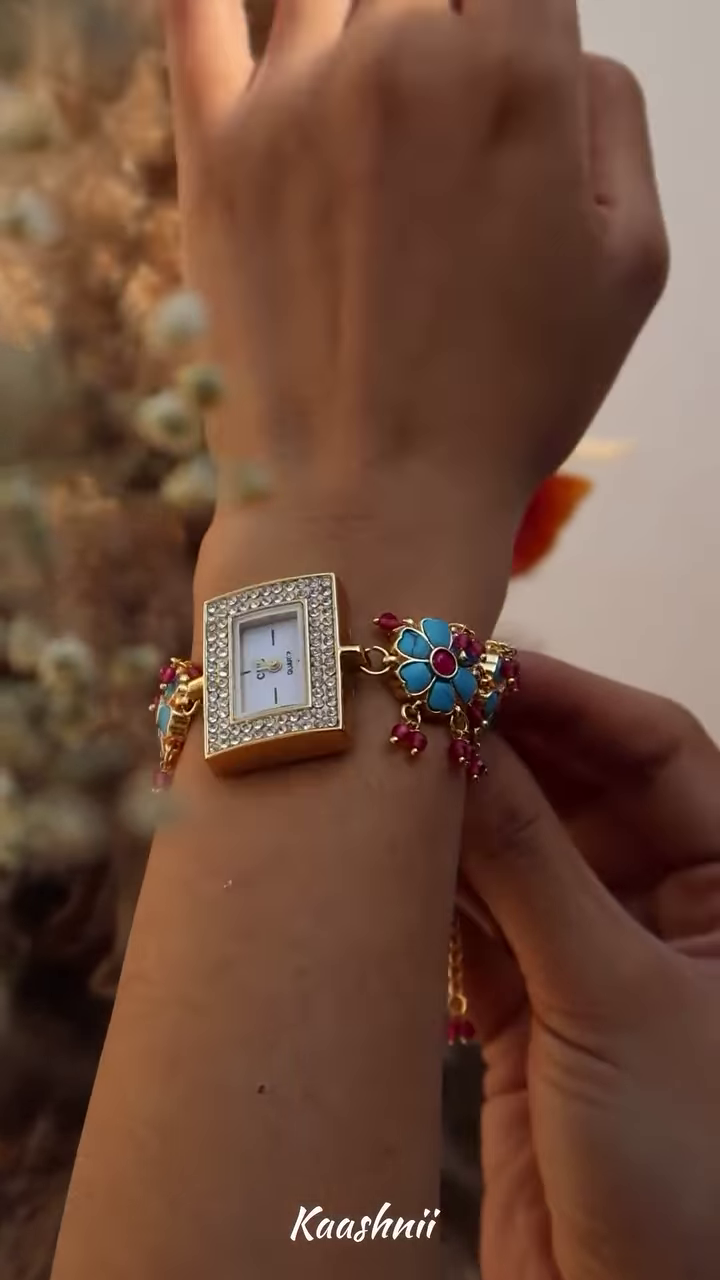 Whimsical Gold-Toned Wristwatch with Crescent Moon and Pearl Accents - Celestial Timepiece - Image 2