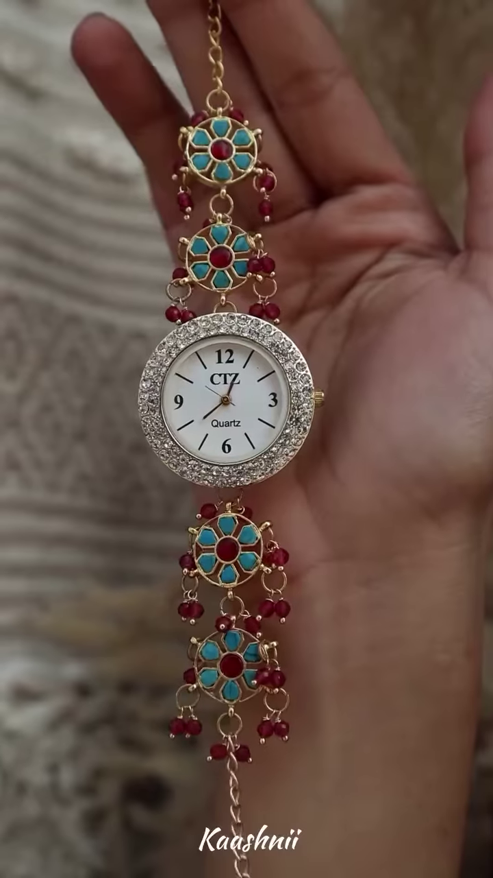Whimsical Gold-Toned Wristwatch with Crescent Moon and Pearl Accents - Celestial Timepiece - Image 5